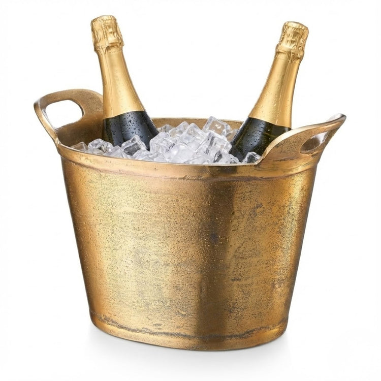 Brushed Gold Aluminum Champagne Bucket in a styled home setting
