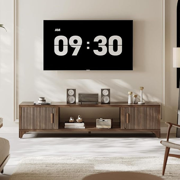 Dark Brown Fluted TV Stand for 55–65-Inch TVs