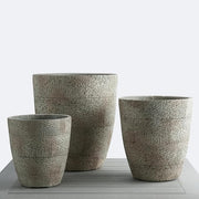 Hand-Scored Concrete-Finish Round Planter Set