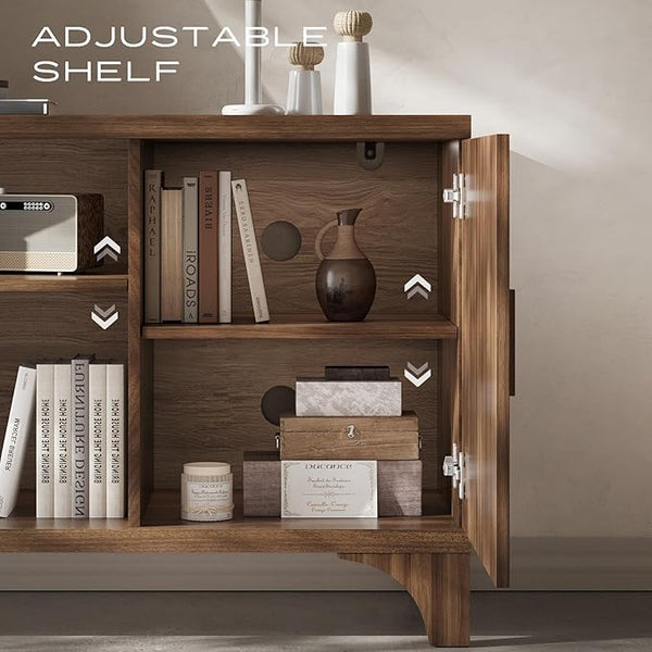 Tall Dark Brown Fluted TV Stand with Storage