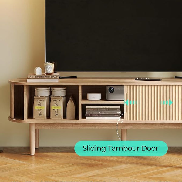 Oak Fluted 70-Inch TV Stand with Tambour Door