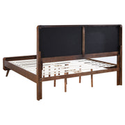 Walnut-Finish Tufted Upholstered King Platform Bed