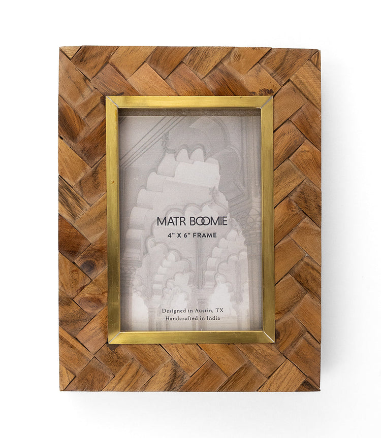 Herringbone Wood Brass Picture Frame