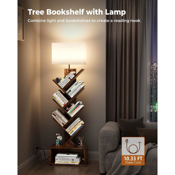 Rustic Brown Tree Bookshelf with Lamp (view 2) | Roost & Roam