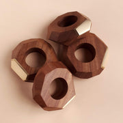 Faceted Walnut Brass Napkin Ring