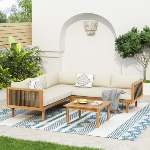 Acacia Wicker Sectional Outdoor Sofa Set