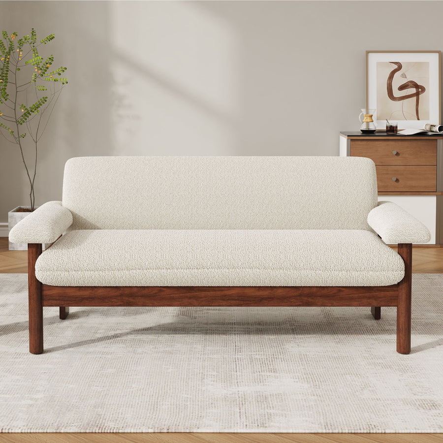 Bouclé Wood Frame Loveseat Sofa