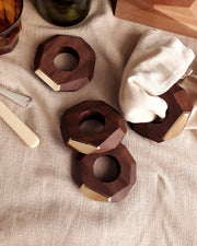 Faceted Walnut Brass Napkin Ring