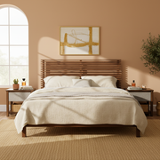 Slatted Walnut King Bed Frame with Headboard