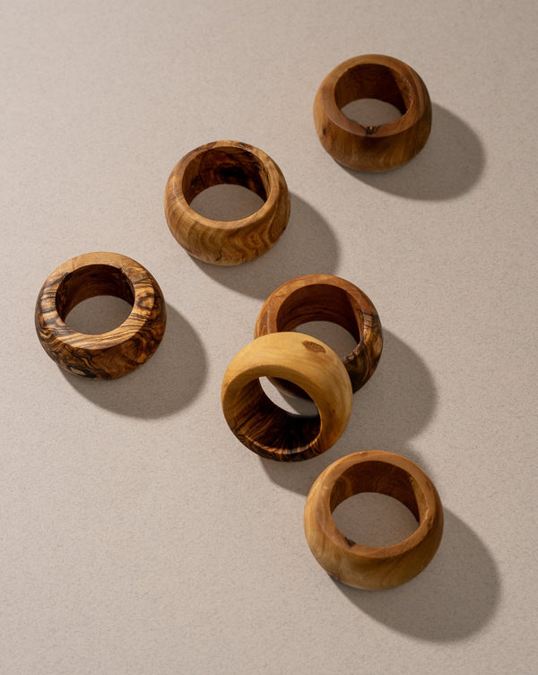 Turned Olive Wood Napkin Ring Set