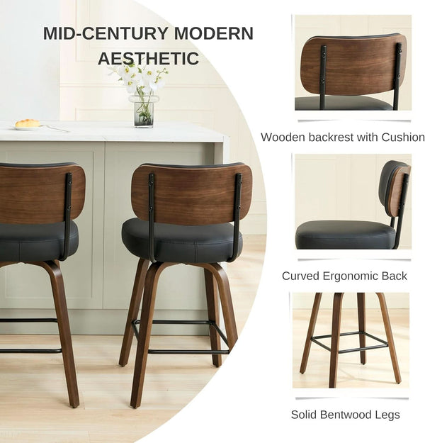 Swivel Vegan Leather Counter Stool Set