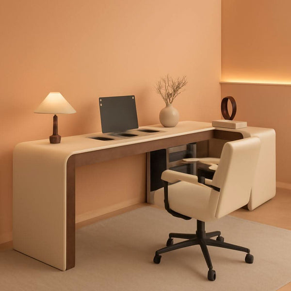 L-Shape Wood-Grain Executive Desk – home office set | Roost & Roam