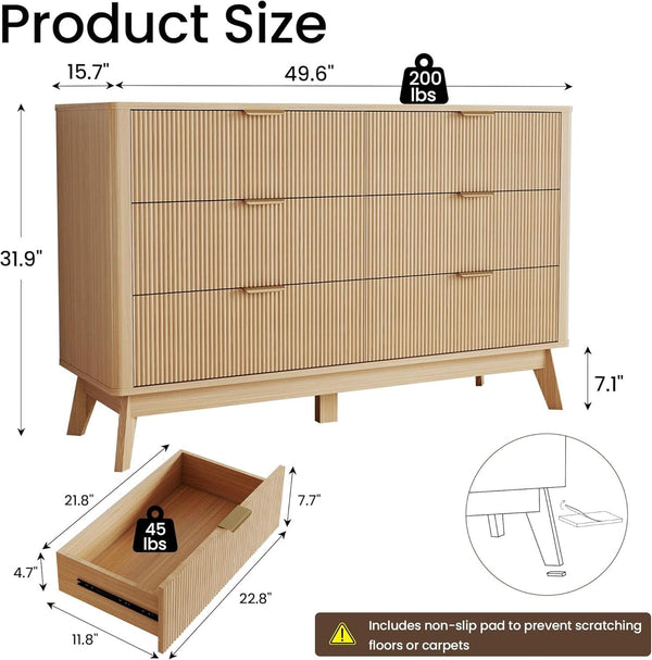 Fluted Oak-Finish Six-Drawer Dresser – chest (view 2) | Roost & Roam
