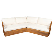 Close-up of acacia wood grain and teak-finish detail — Acacia Wood V-Sectional Outdoor Sofa