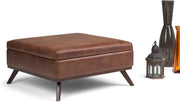 Leather-Look Square Storage Ottoman