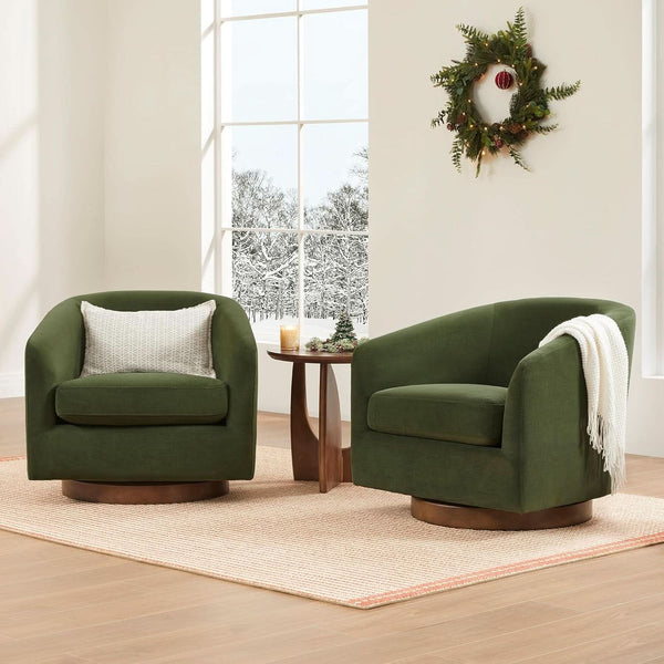 Forest Green Velvet Swivel Barrel Armchair