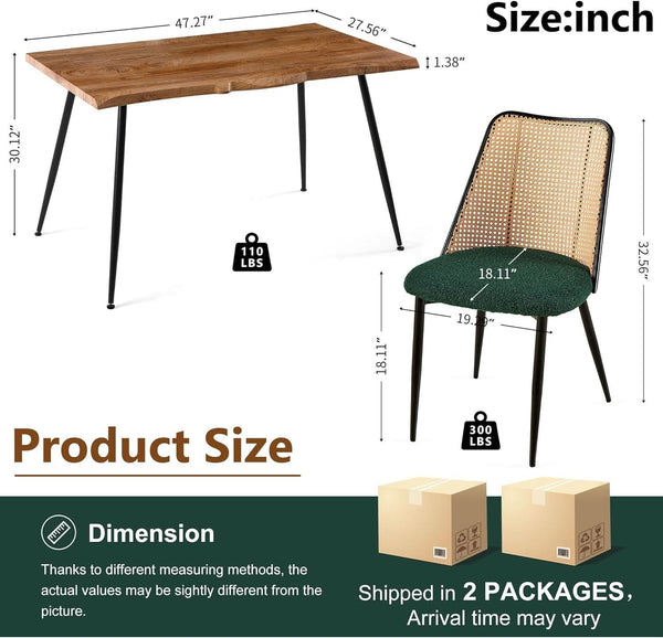 Walnut Finish Rattan-Back Dining Table Set