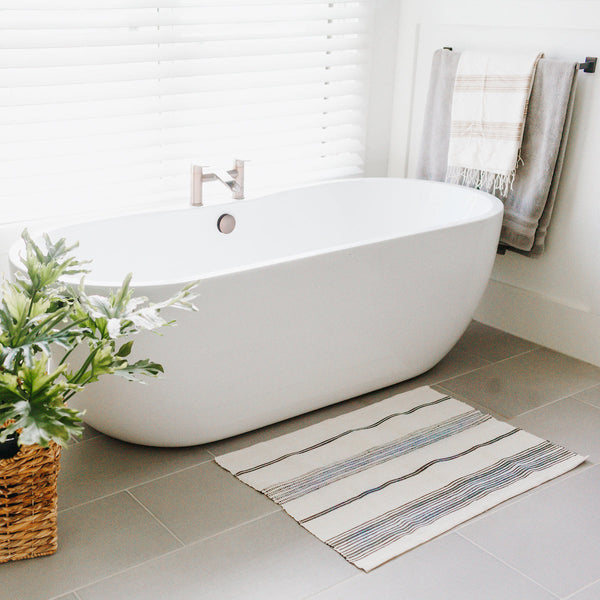 Hand-Woven Striped Cotton Bath Mat