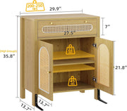 Arched Rattan-Weave Two-Piece Sideboard