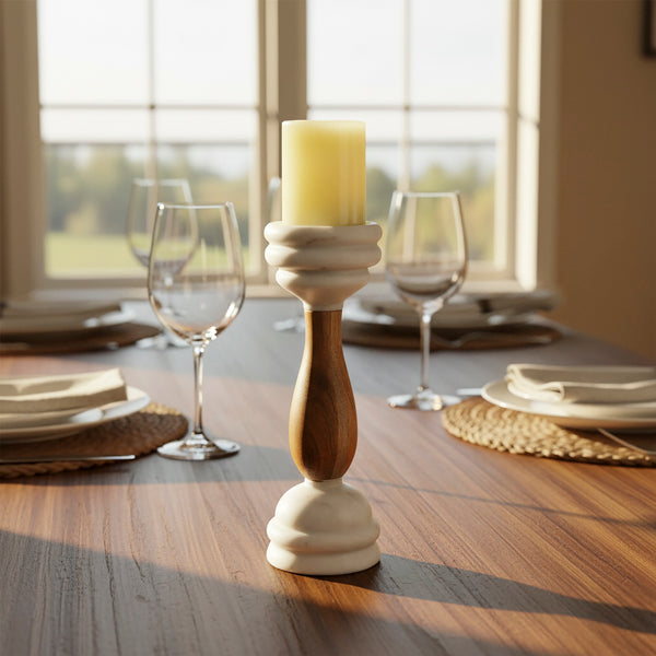 Marble and Wood Pillar Candleholder
