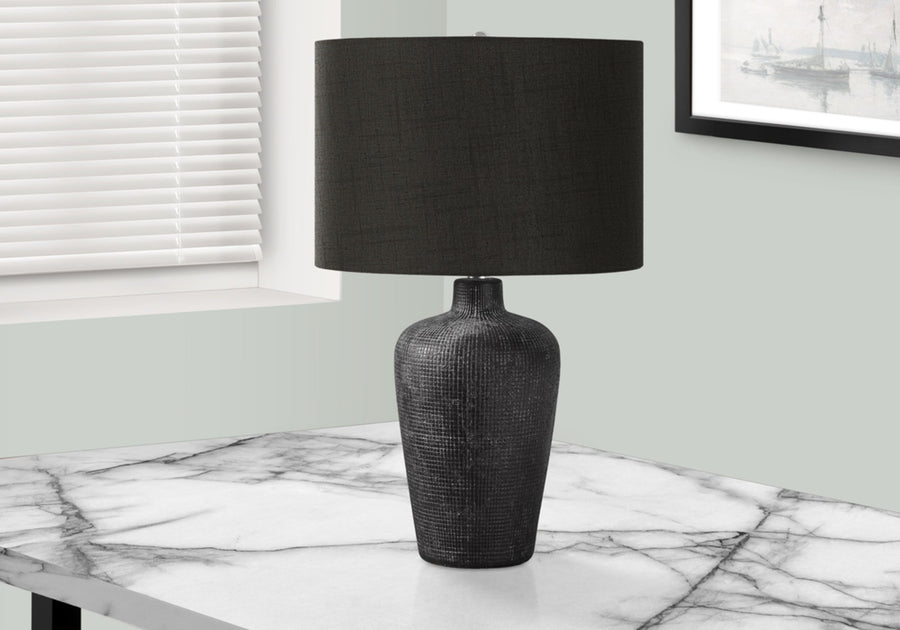 Grid-Impressed Ceramic Table Lamp