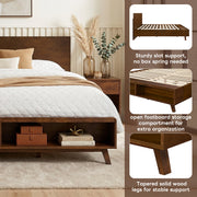 Walnut Platform Queen Bed Frame with Footboard Storage