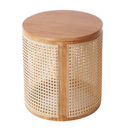 Cane Panel Round Wood Side Table — scale reference and proportion detail
