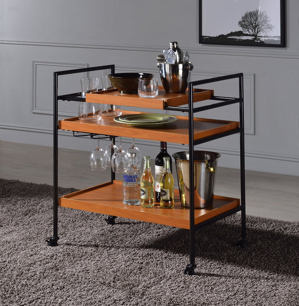 Honey Oak & Matte Black Bar Cart