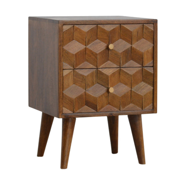 Cube-Carved Mango Wood Nightstand