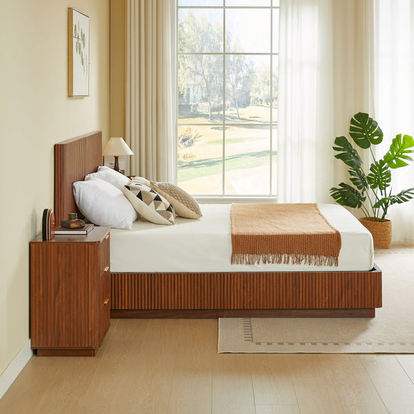 Fluted Walnut-Finish King Bed Frame
