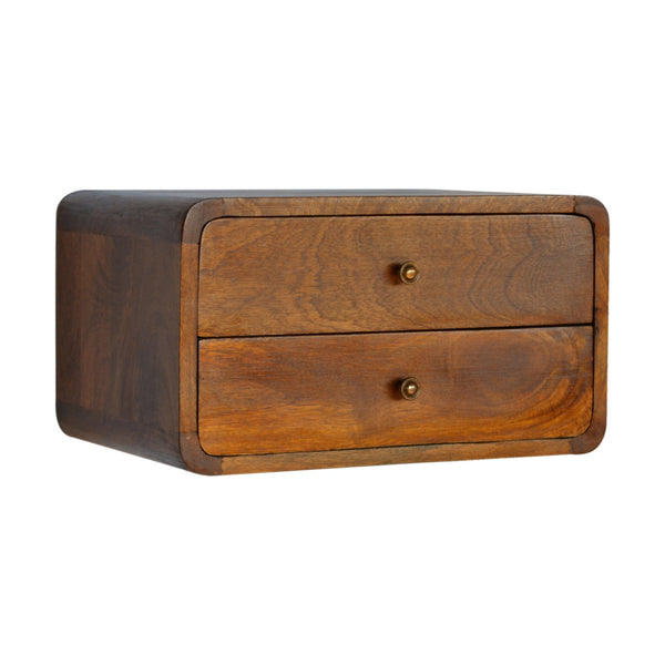 Curved Chestnut Wall-Mounted Nightstand