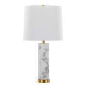 Marble-Finish Column Brass Table Lamp Set
