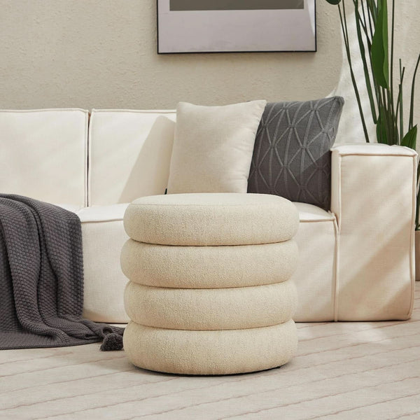 Boucle-Texture Round Storage Ottoman – ottoman (view 3) | Roost & Roam