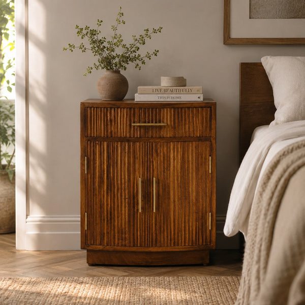 Fluted Mango Wood Bedside Cabinet