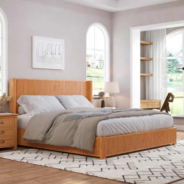 Reeded Wood Platform Bed Frame King