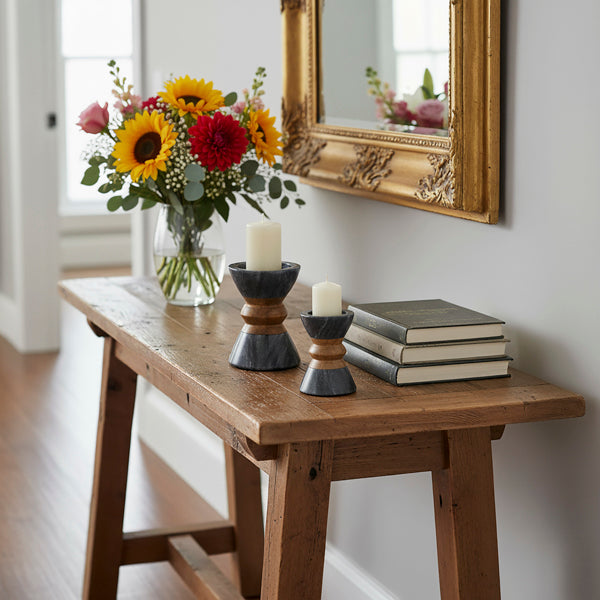 Black Marble Acacia Candleholder