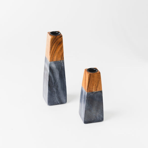Tapered Marble Acacia Candleholder