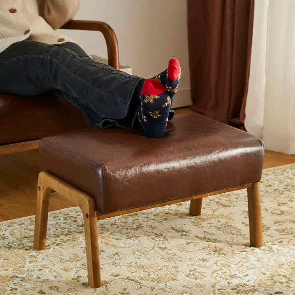 Faux Leather Walnut-Finish Ottoman Bench – ottoman (view 7) | Roost & Roam