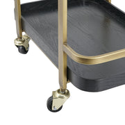 Antique Brass Metal Bar Cart with Ash Wood Trays