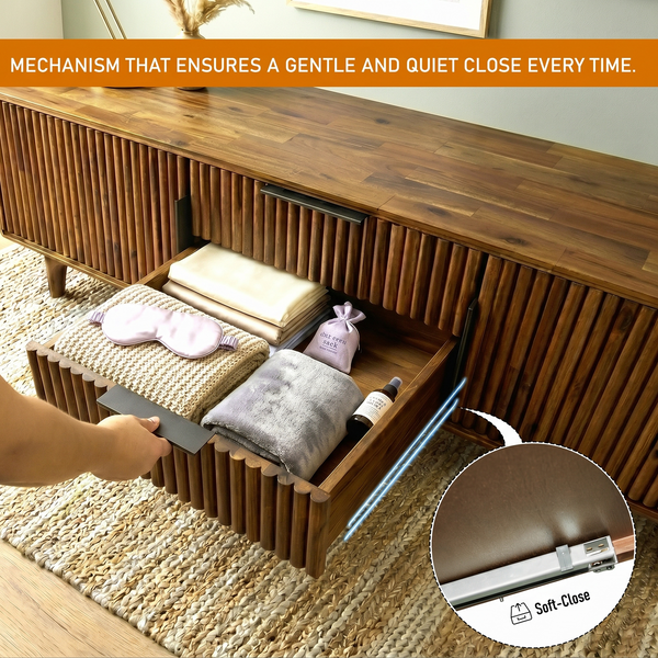 Reeded Wood Storage Bench