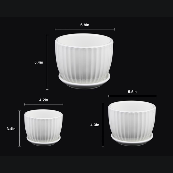 Fluted White Ceramic Planter Set