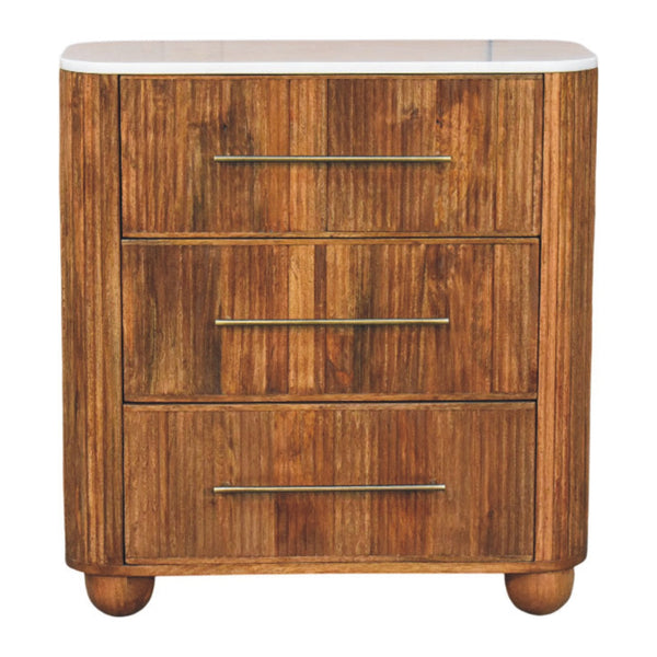 Fluted Mango Wood Marble-Top Nightstand