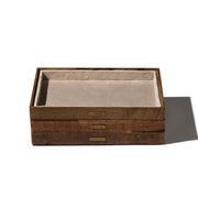 Wood-Grain Velvet-Lined Stackable Jewelry Tray