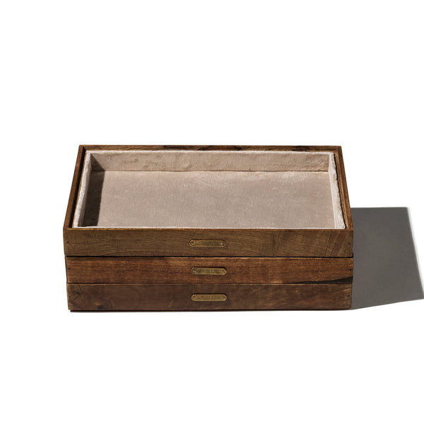 Wood-Grain Velvet-Lined Stackable Jewelry Tray
