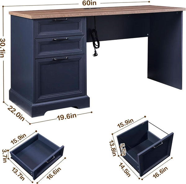 Navy Farmhouse Charging Executive Desk – home office set (view 2) | Roost & Roam