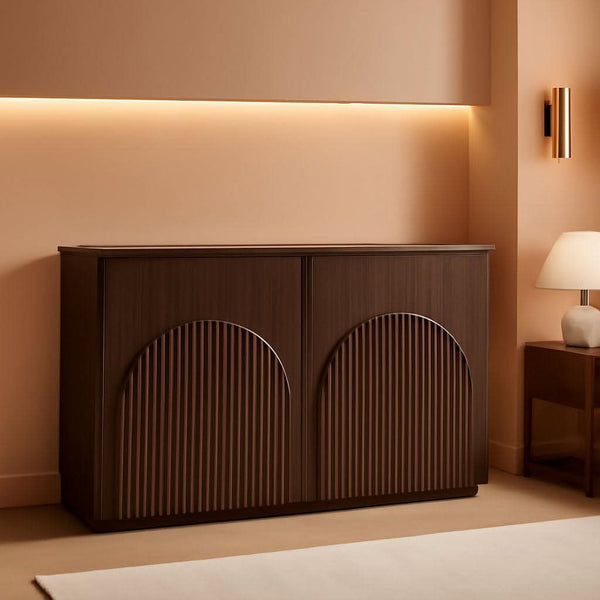 Arched Reeded-Door Walnut-Finish Sideboard