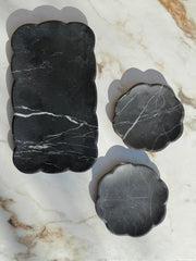 Scalloped Black Marble Decorative Tray