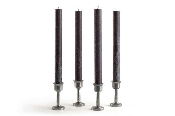 Four black taper candles with frosted, cylinder