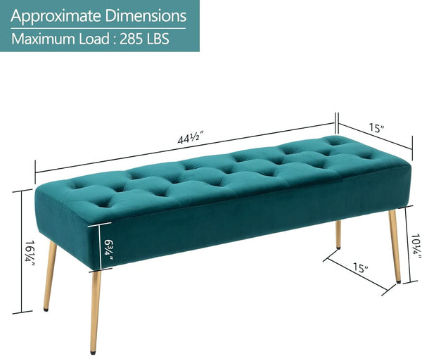 Tufted Velvet Ottoman Bench Gold Legs