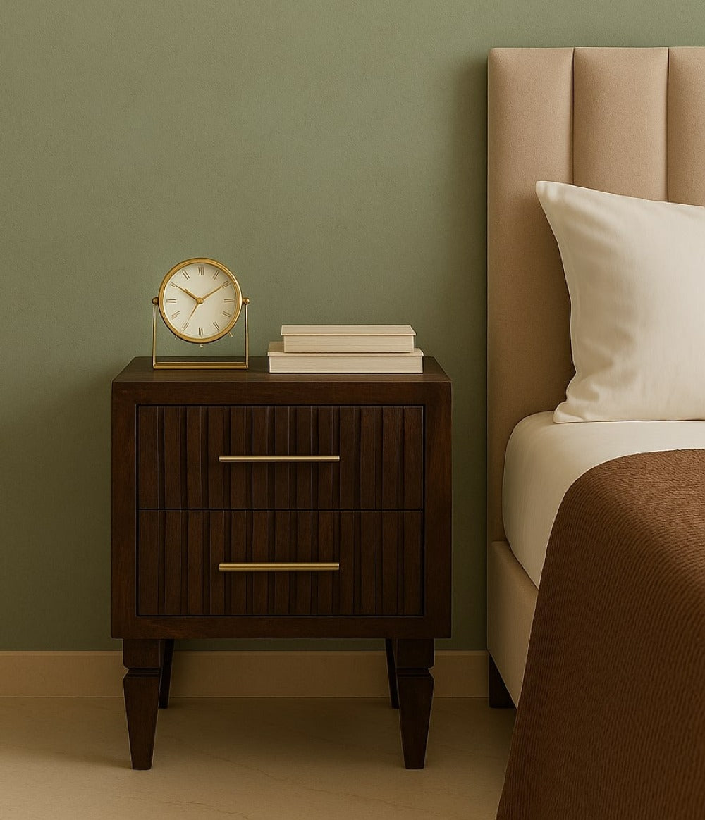 Fluted Mango Wood Two-Drawer Nightstand
